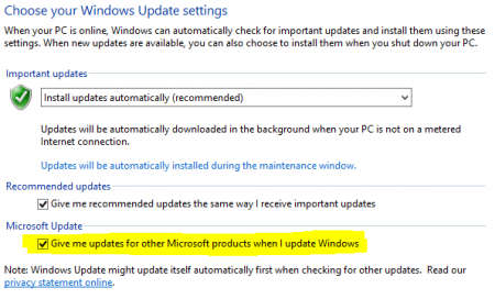 Включение дополнительных обновлений в Windows Server 2012