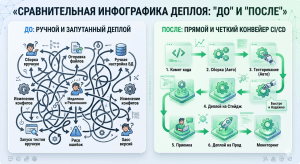 devops кейс сравнение ручного и автоматизированного деплоя инфографика