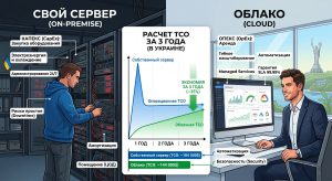 Сравнение затрат CapEx на свой сервер и OpEx в облаке при расчете TCO