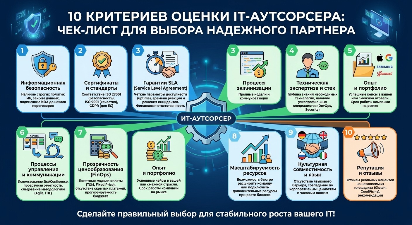 Схема критериев выбора IT-аутсорсинг компании для бизнеса.