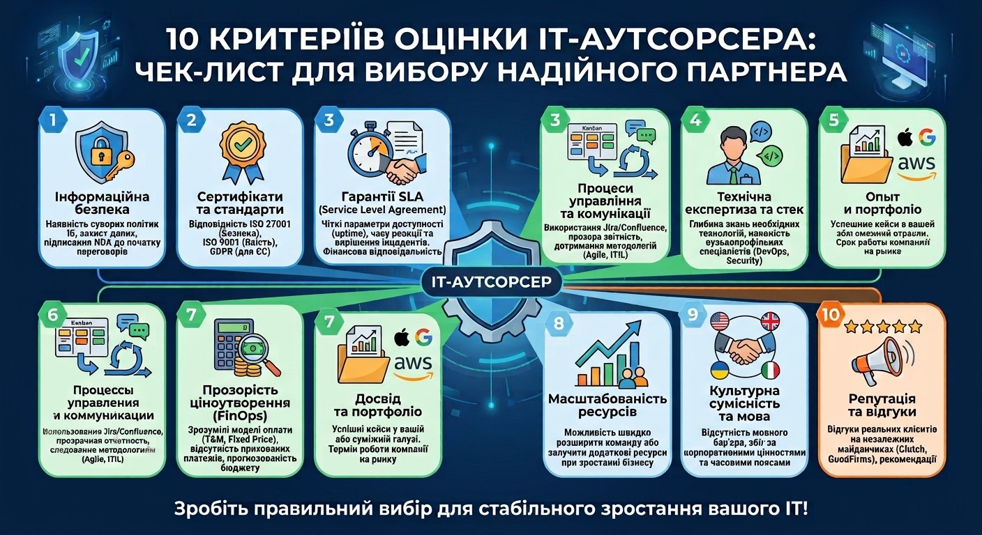 Схема критеріїв вибору IT-аутсорсингової компанії для бізнесу.